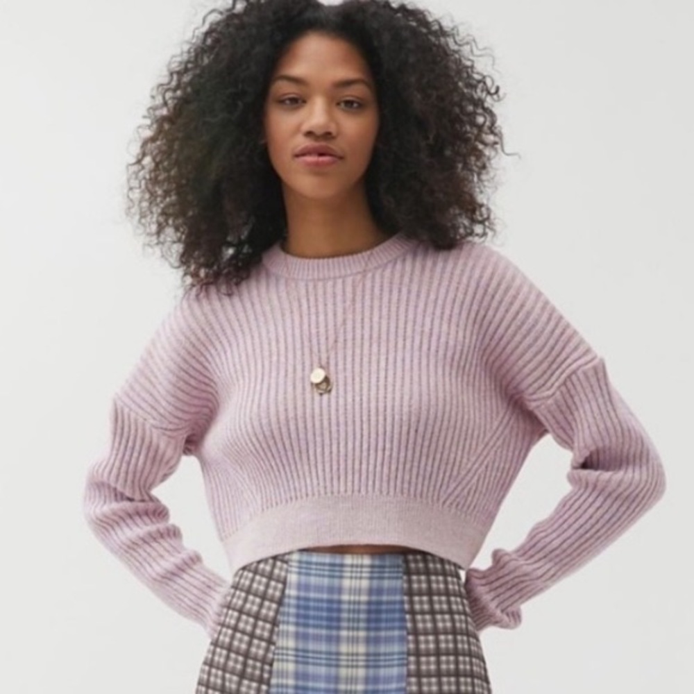 Urban Outfitter Big Sur Cropped Ribbed Pullover Sweater in Lilac, size XS
